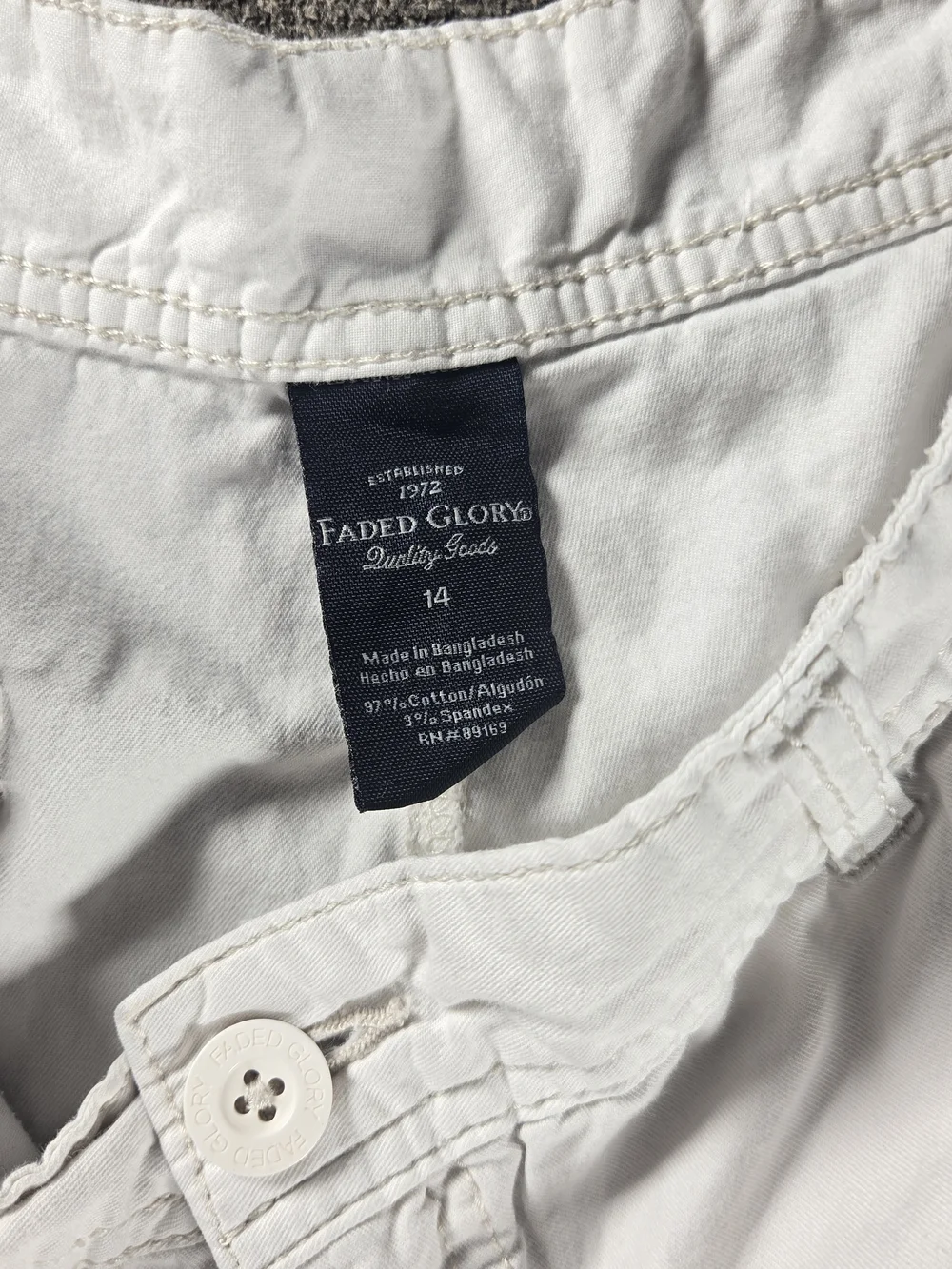 Faded Glory Light Cream Cotton Shorts with Button Waist